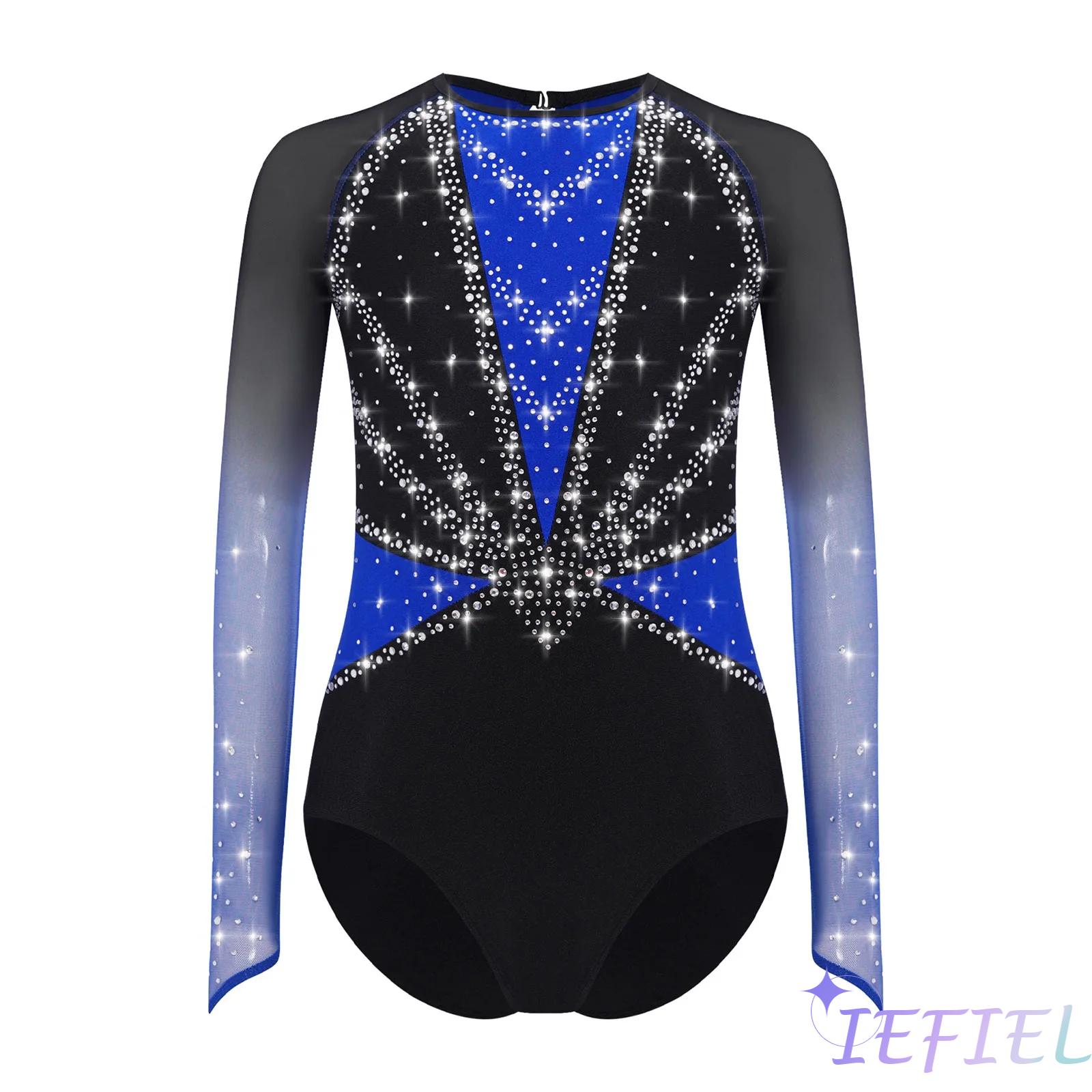 Rhinestone Banding Trim - Justaucorps de gymnastique pour filles, maille